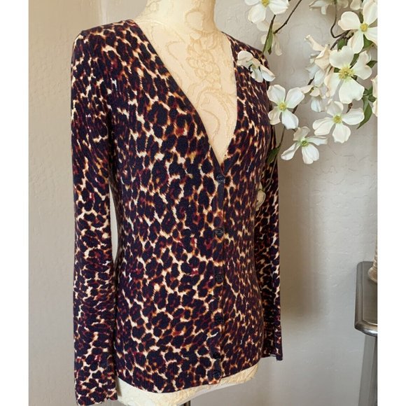 Merona Womens Animal Print Long Sleeve Cardigan Sweater S Brown Button Up Top - Picture 9 of 12